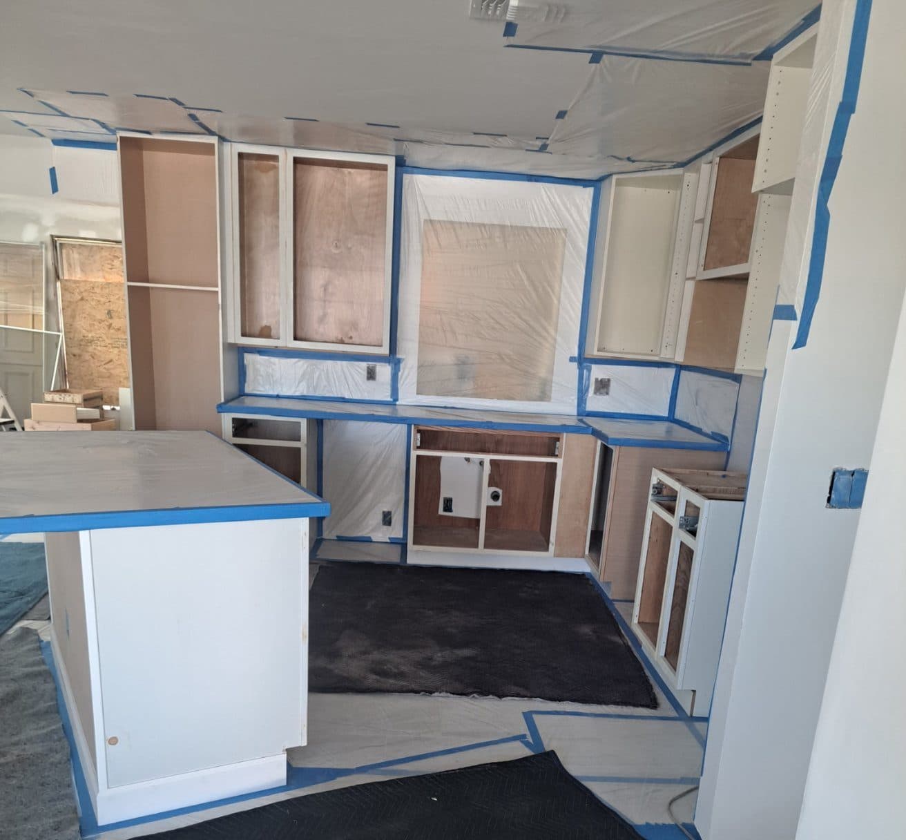 Kitchen cabinets mid-install